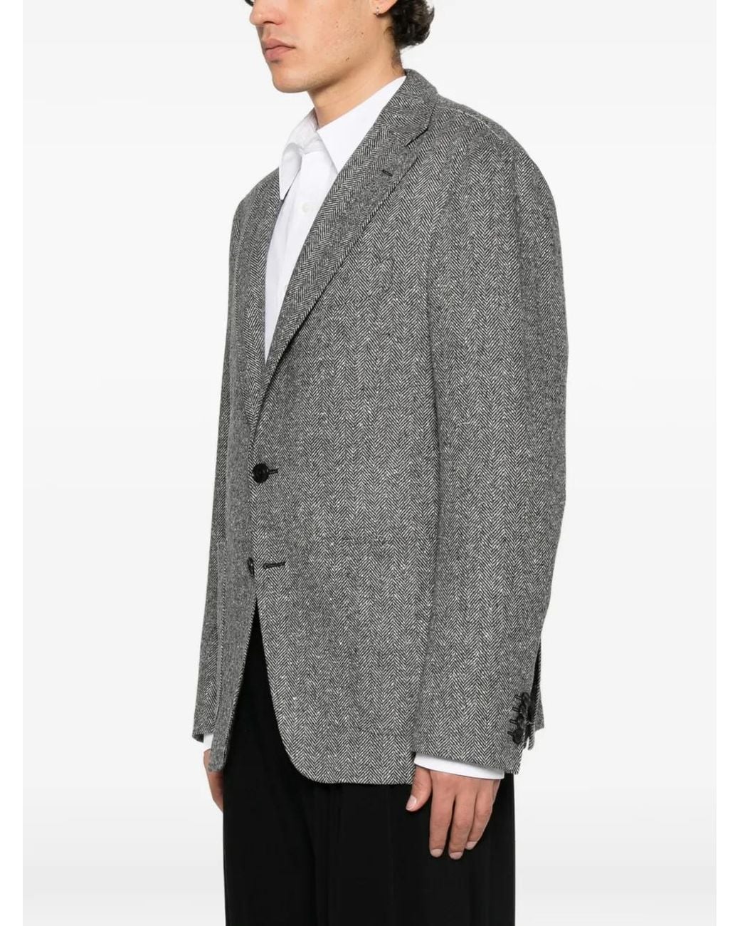 Canali Gray Herringbone-Pattern Single-Breasted Jacket for men