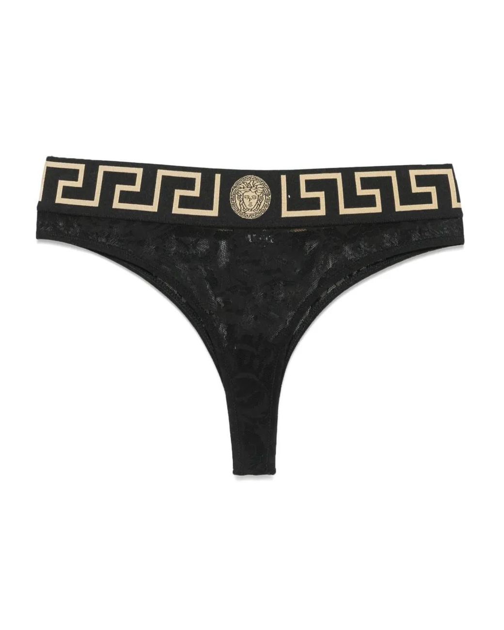 Versace String Versace Greca Border Thong in Black | Lyst UK