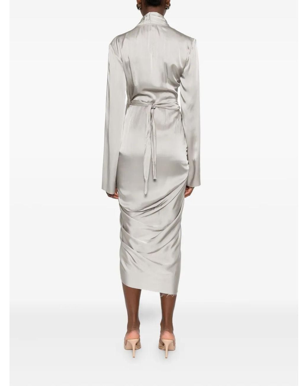Rick Owens White Draped Wrap Midi Dress