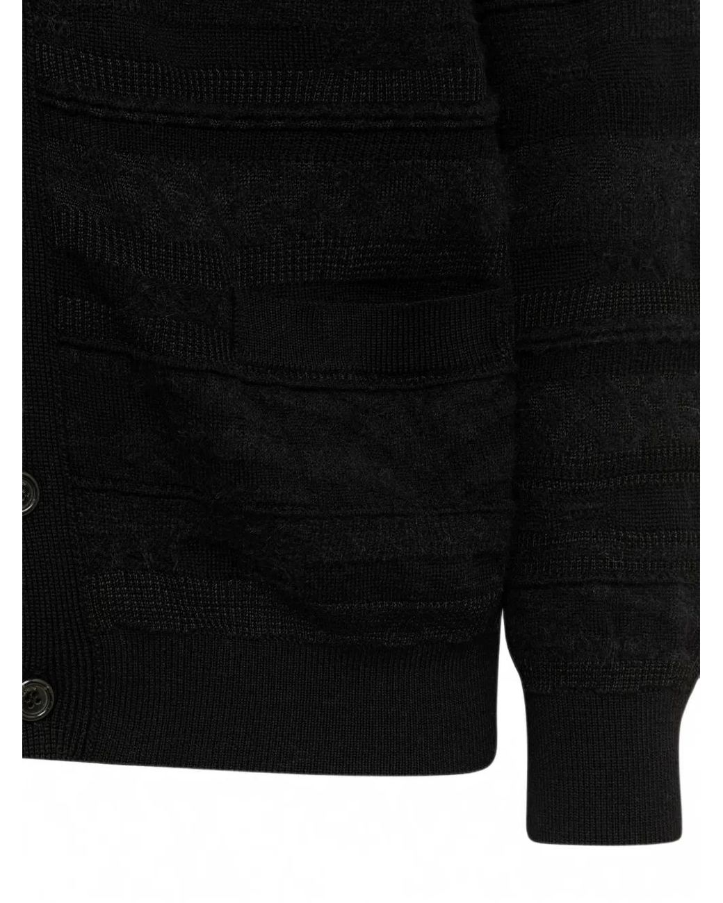 Laneus Black Jacquard-Knit Button-Up Cardigan for men