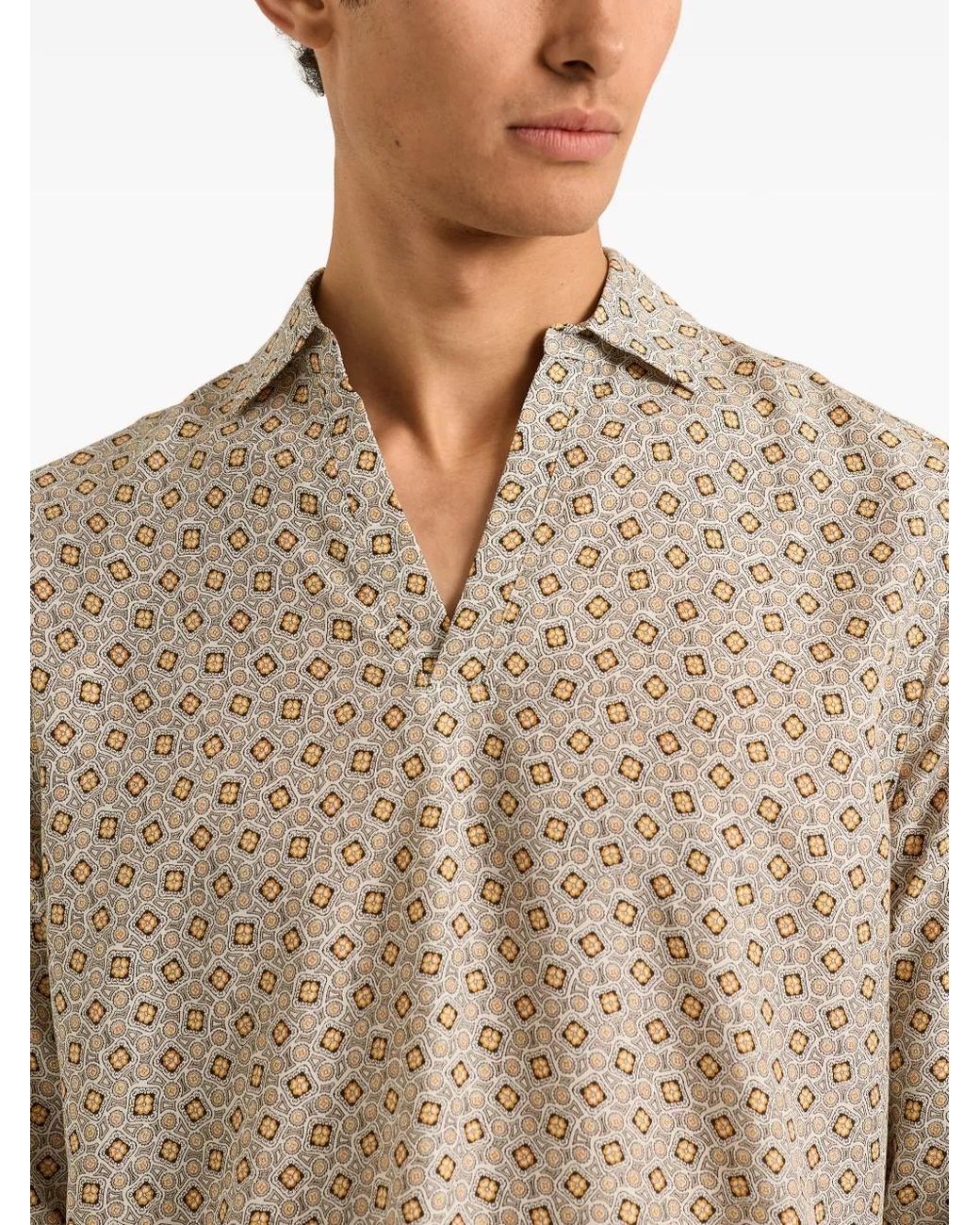 Orlebar Brown Gray Ridley Patterned V-Neck T-Shirt for men