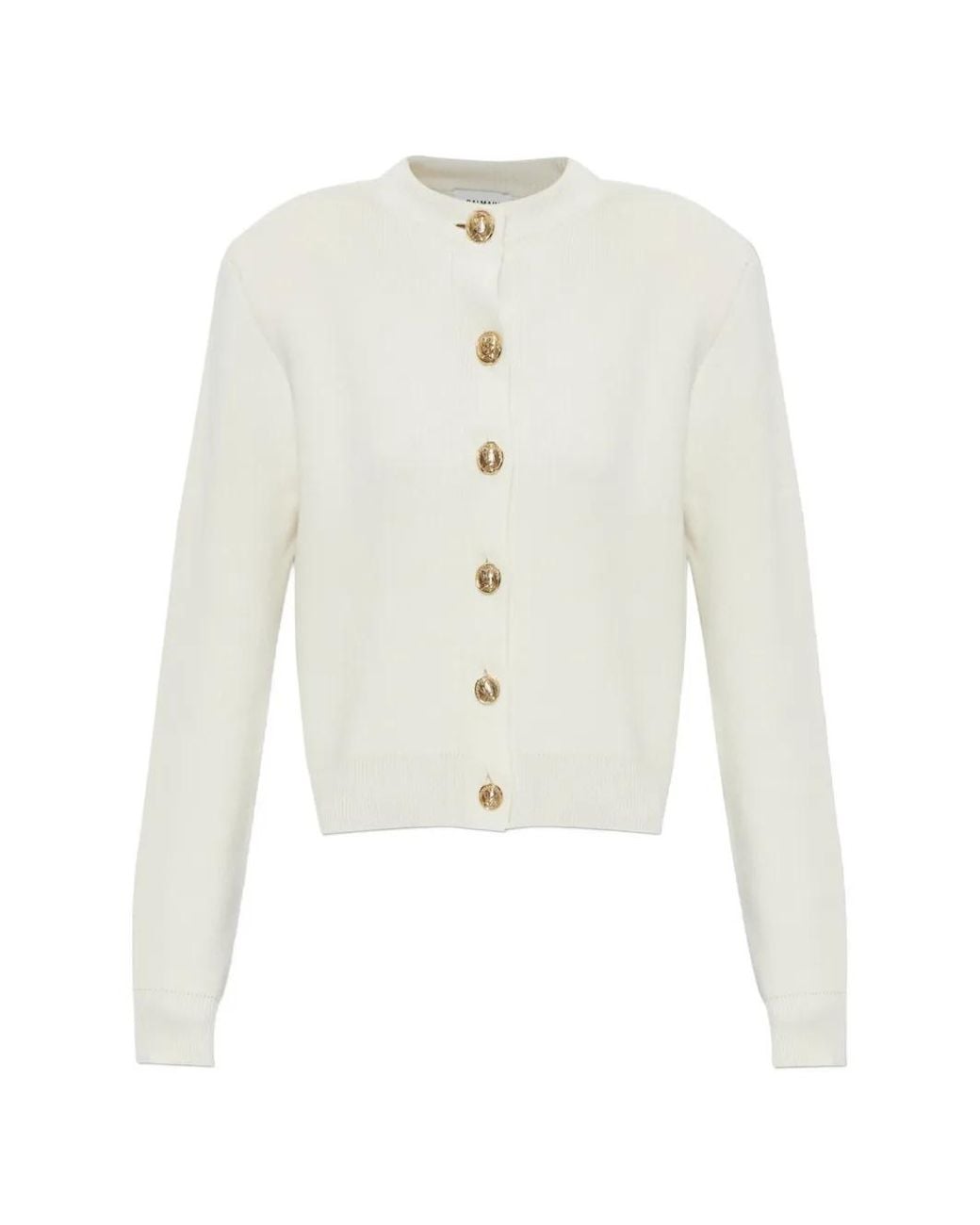 Balmain White Shoulder-Pad Button-Up Wool Cardigan