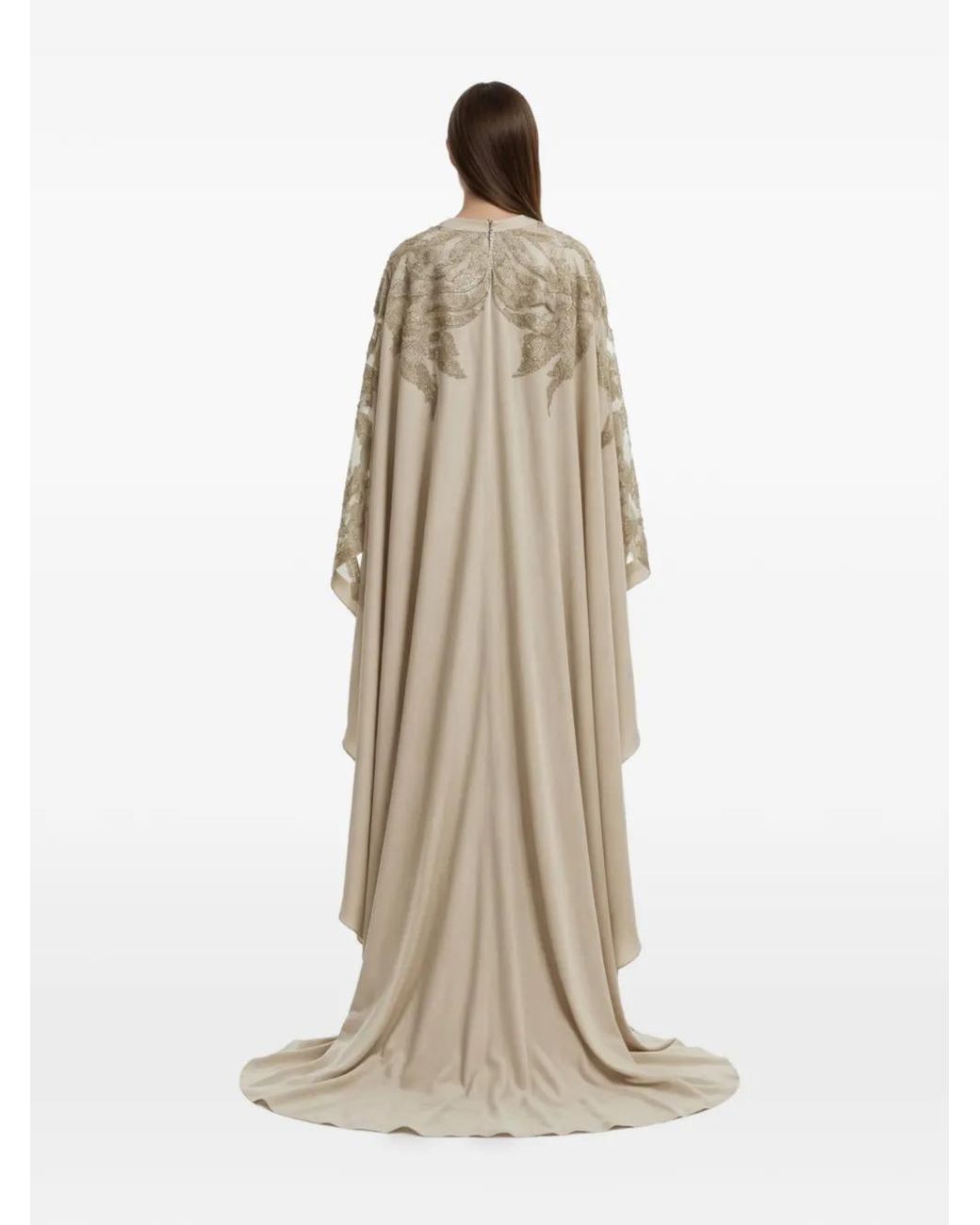 Saiid Kobeisy Natural V-Neck Cape-Effect Gown