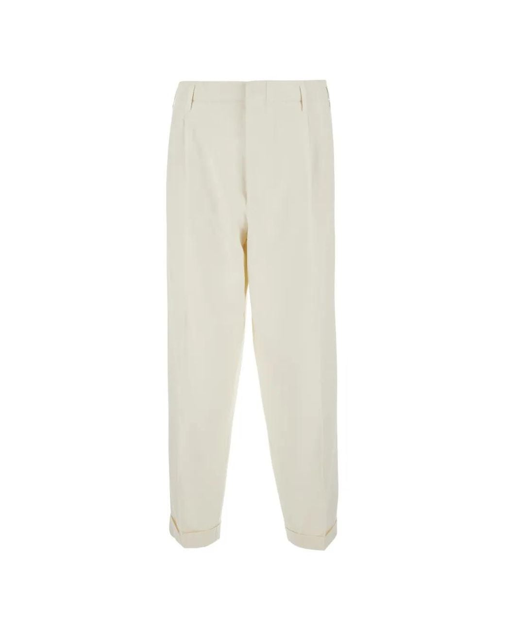 Brunello Cucinelli White Pleated Turn-Up Tailored Trousers for men