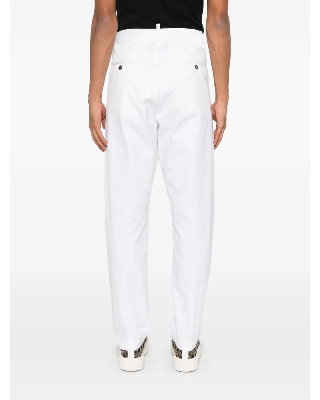 DSquared² White Pleated Cotton Trousers for men