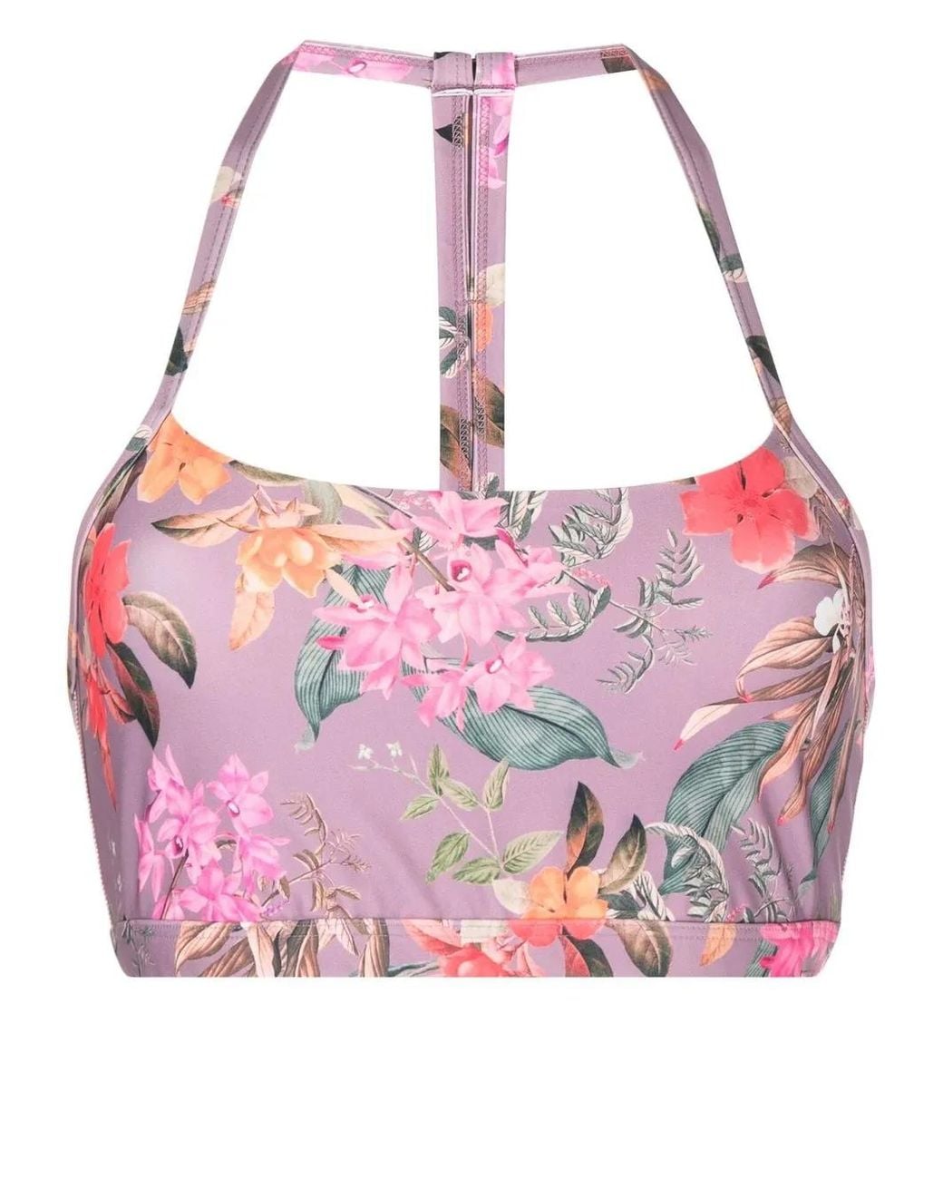 Beyond Yoga Pink Floral-Print Halterneck Bralette