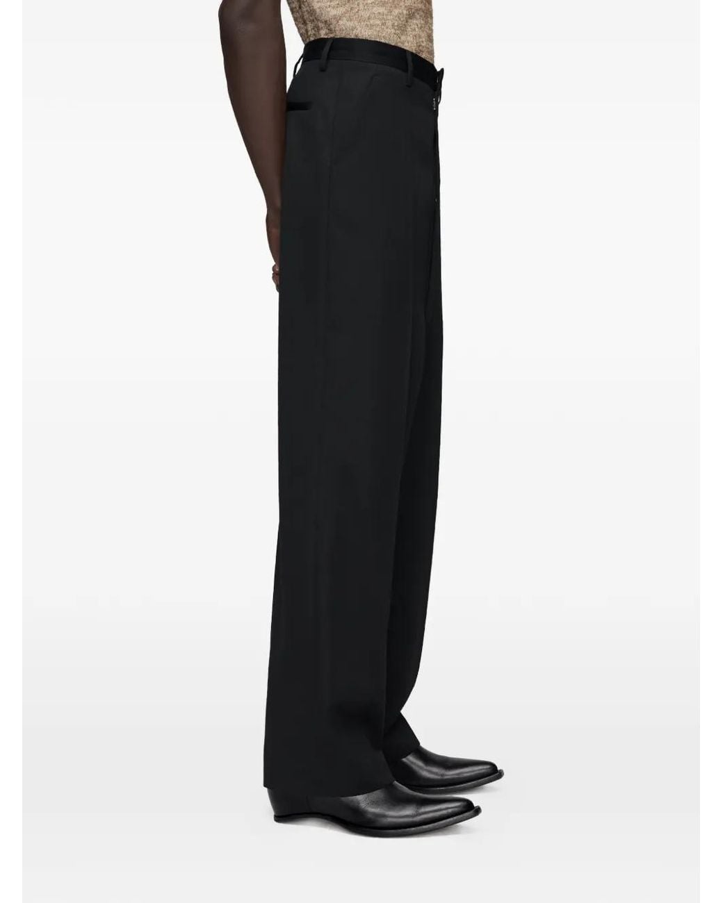 Maison Margiela Black Dropped-Rise Wool Trousers for men