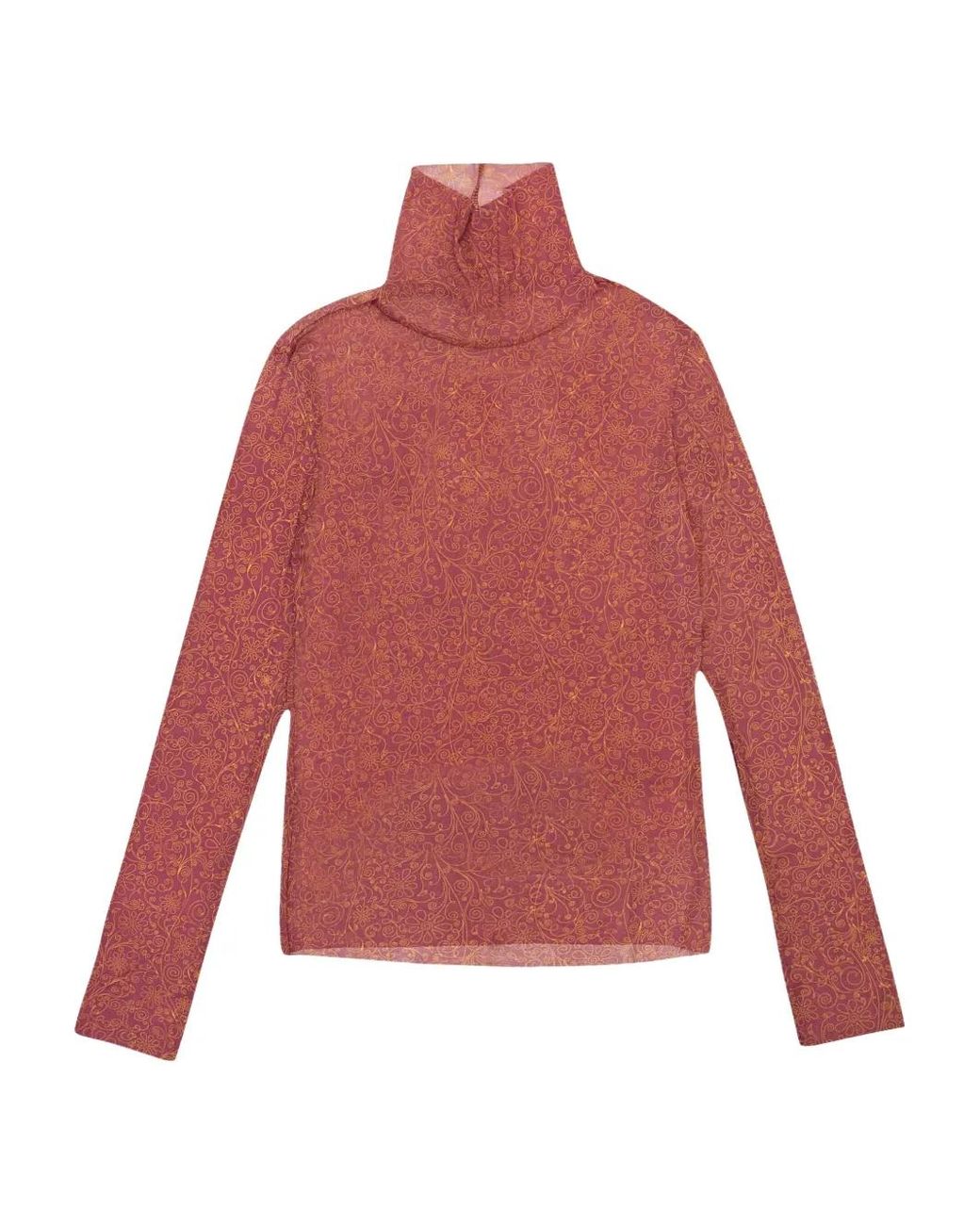 CALLIPYGIAN Red Mesh Roll-Neck Top