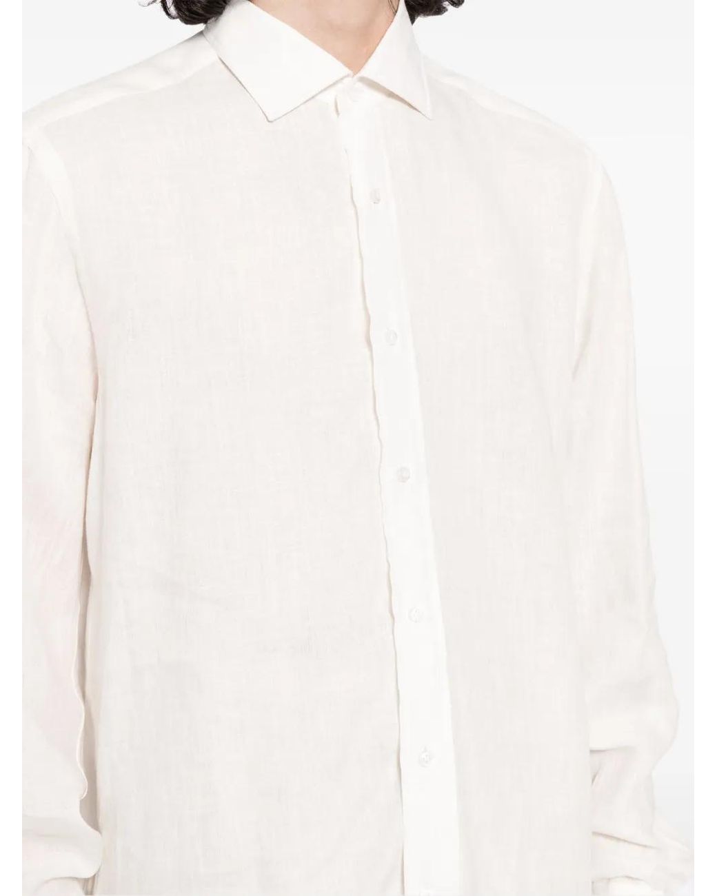 Luciano Barbera White Cutaway-Collar Linen Shirt for men