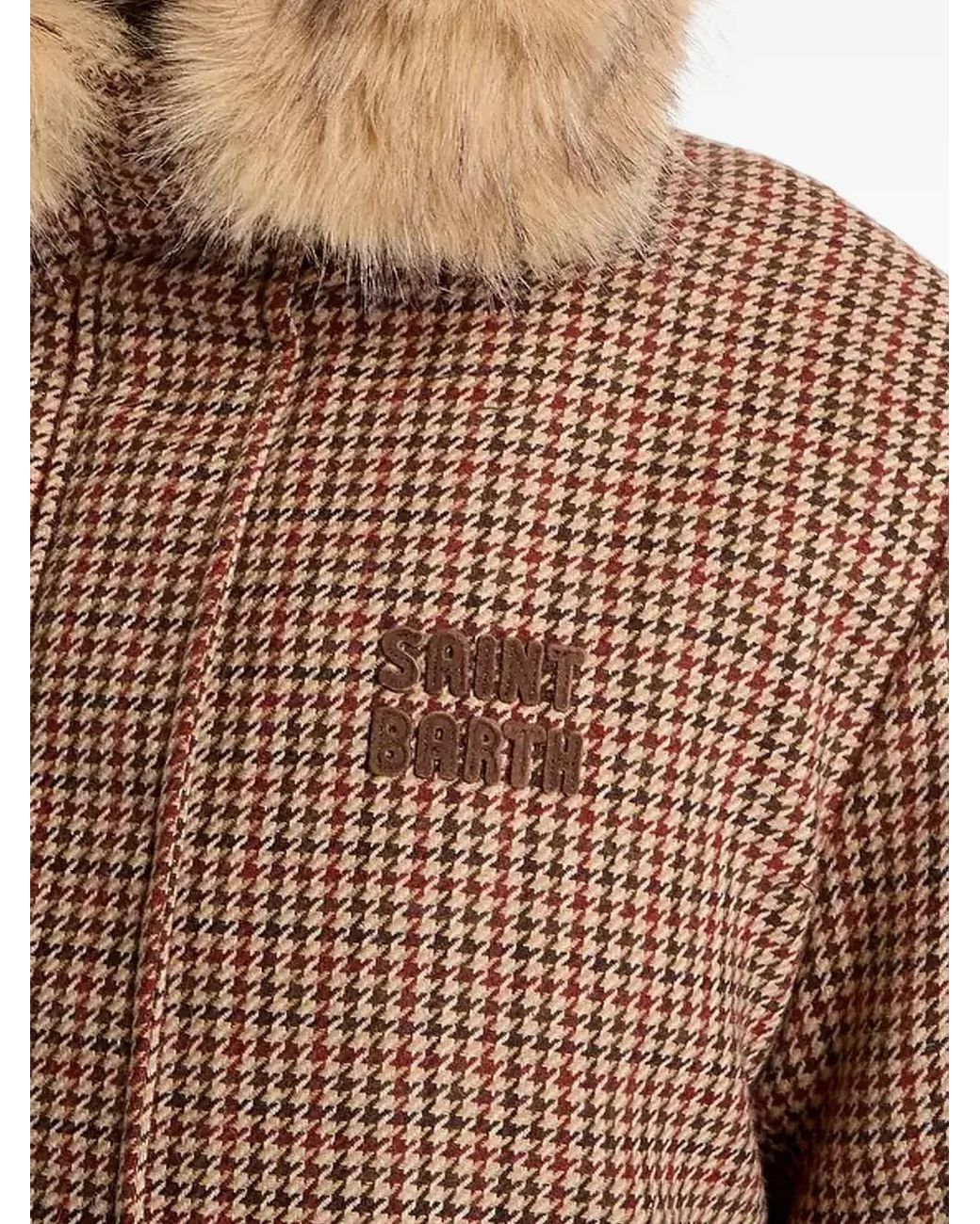Mc2 Saint Barth Brown Houndstooth-Pattern Hooded Coat