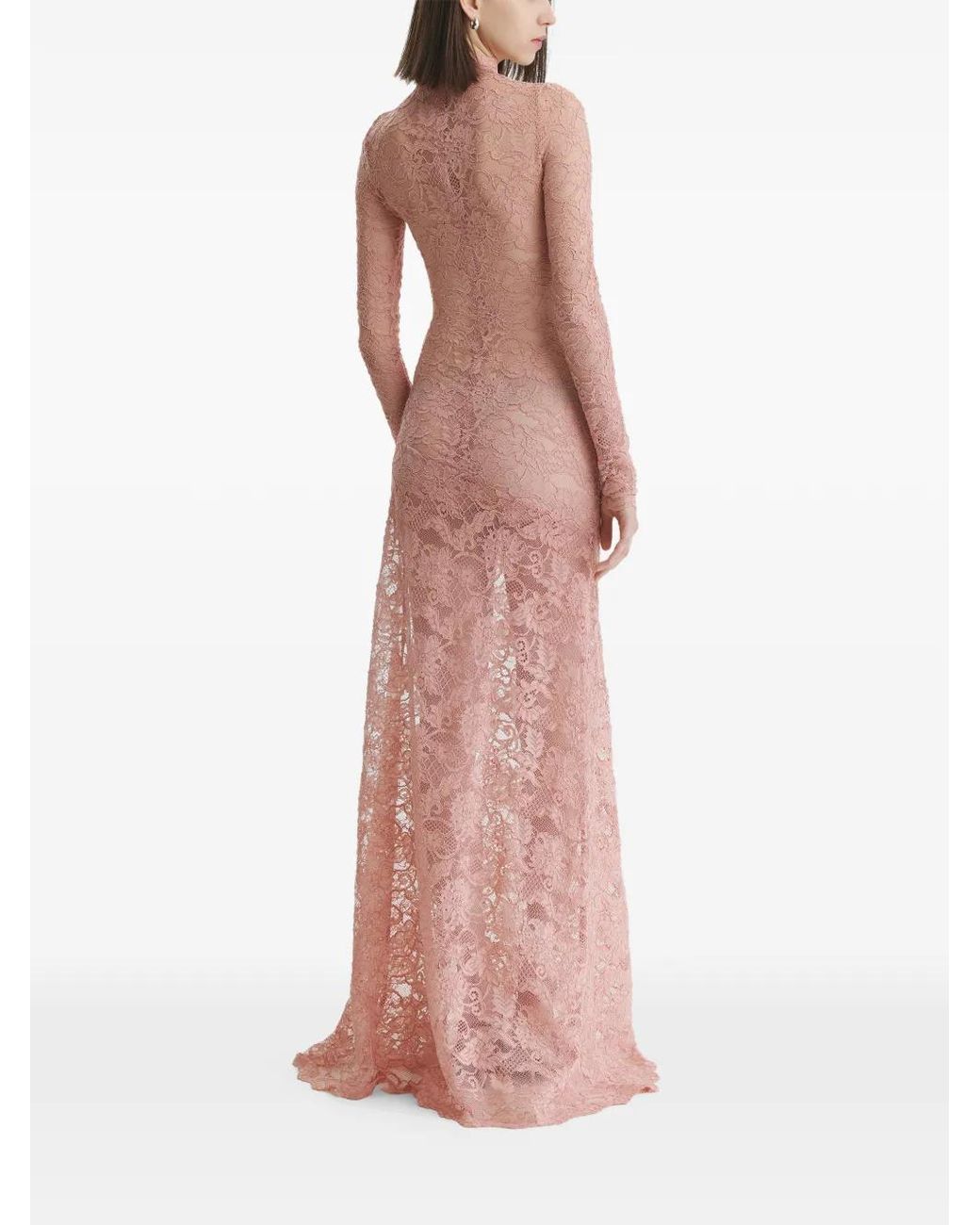 2310 STUDIO Pink Lace-Embroidered Long-Sleeve Maxi Dress