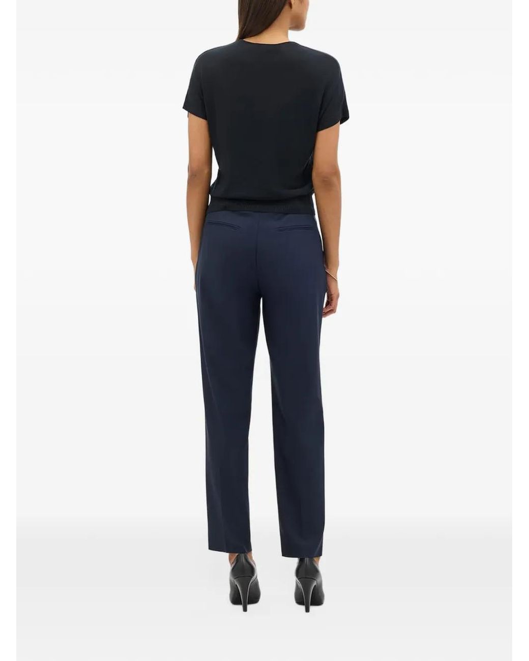 Another Tomorrow Blue Pleated Tapered-Leg Trousers