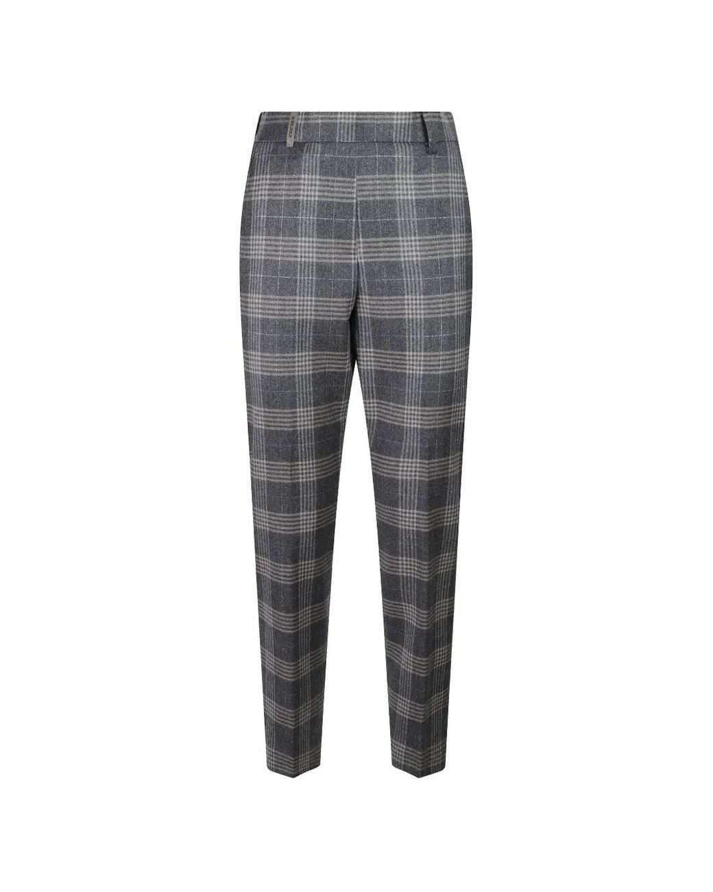 Peserico Gray Check-Pattern Tapered Trousers
