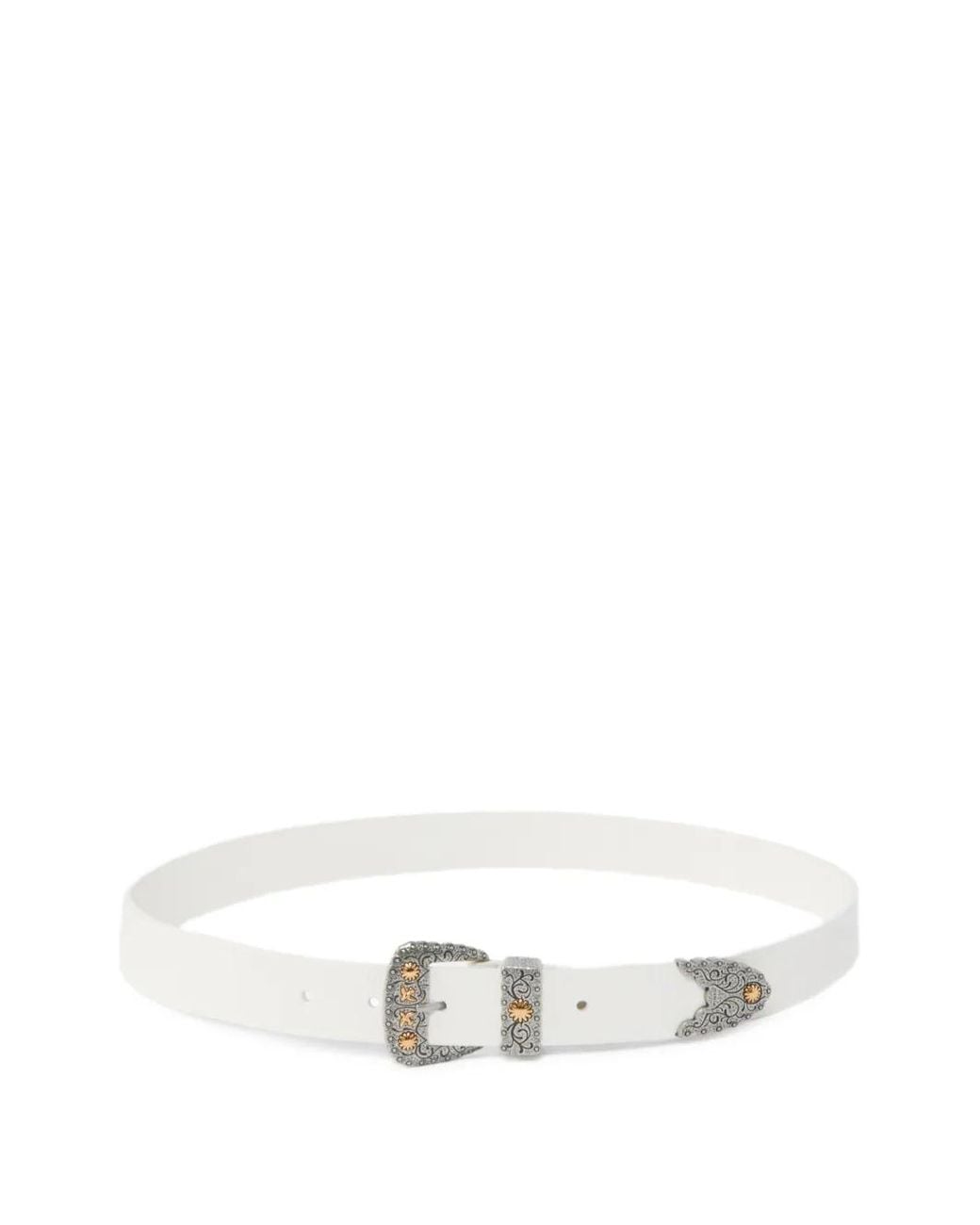 Pinko White Shiny Leather Belt With Metallic Finishes, 3 Cm