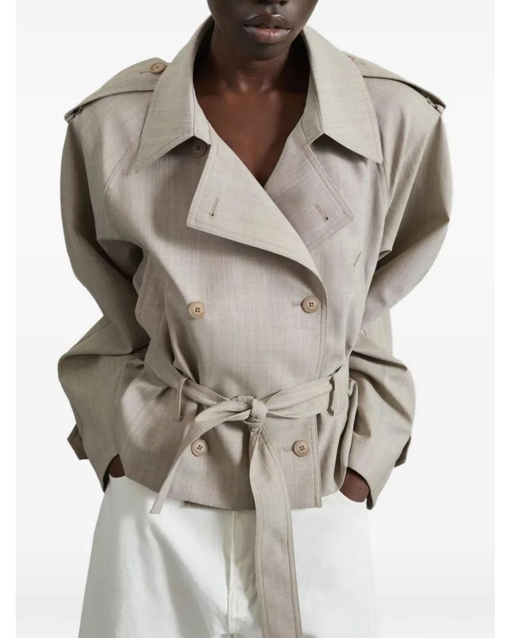 Frankie Shop White Double-Breasted Belted Jacket