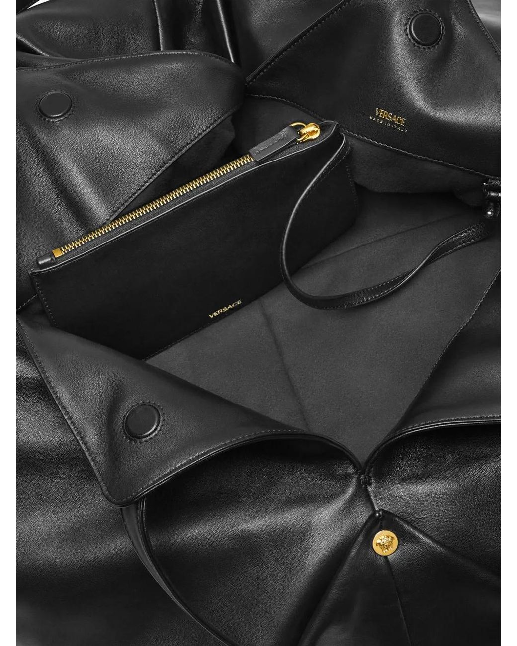 Versace Black Protea Large Nappa Shoulder Bag