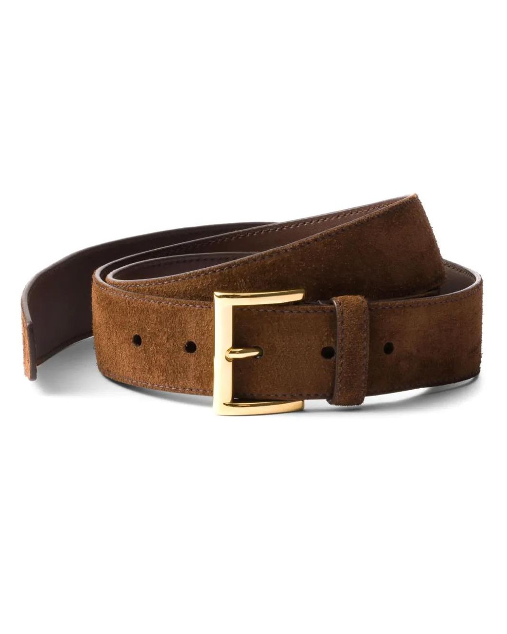 Prada Brown Suede Leather Belt With-Finish Buckle