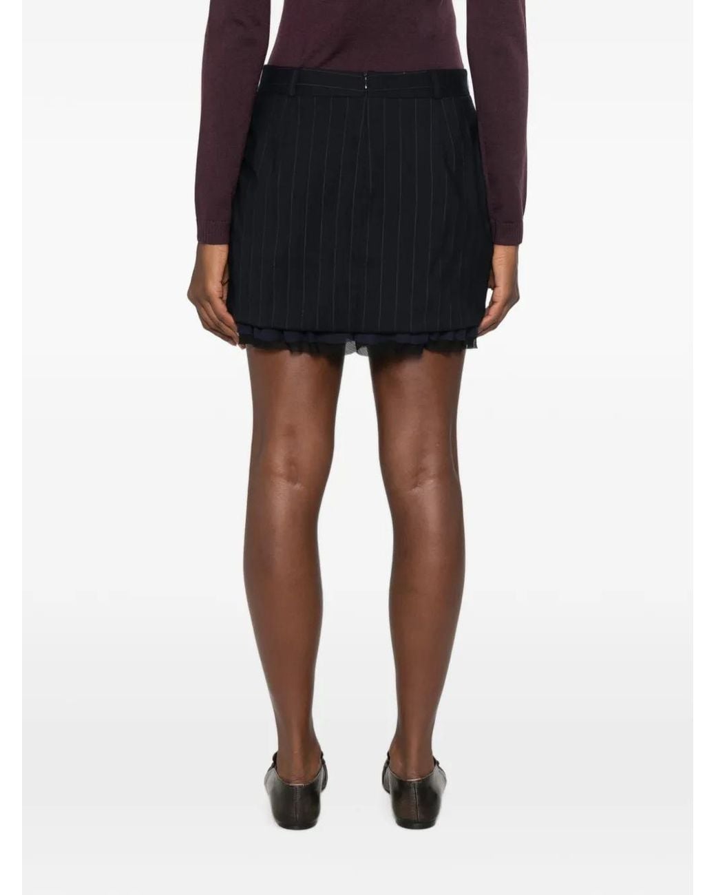 Pinko Black Minijupe Plissée À Fines Rayures