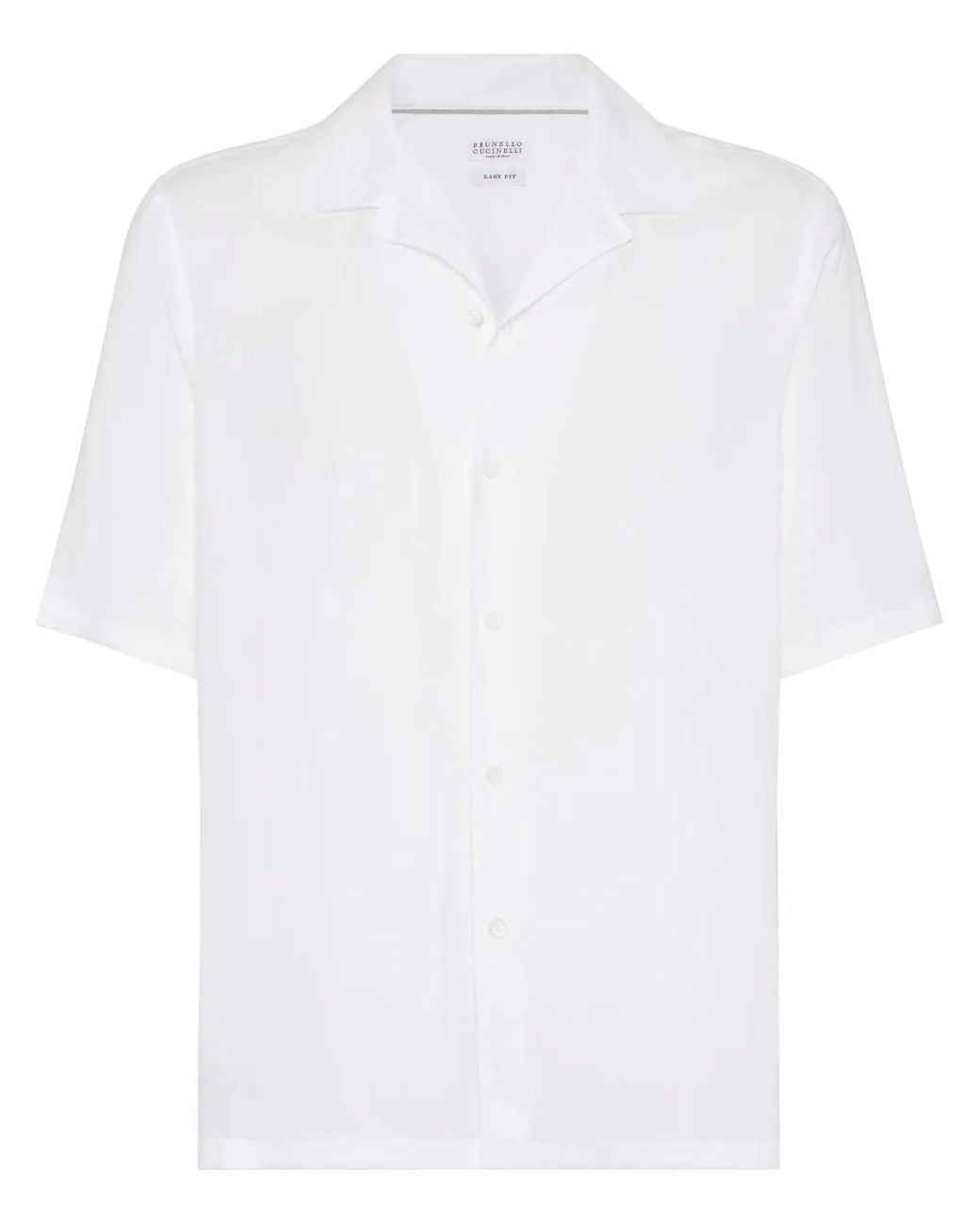 Brunello Cucinelli White Linen Short-Sleeve Shirt for men