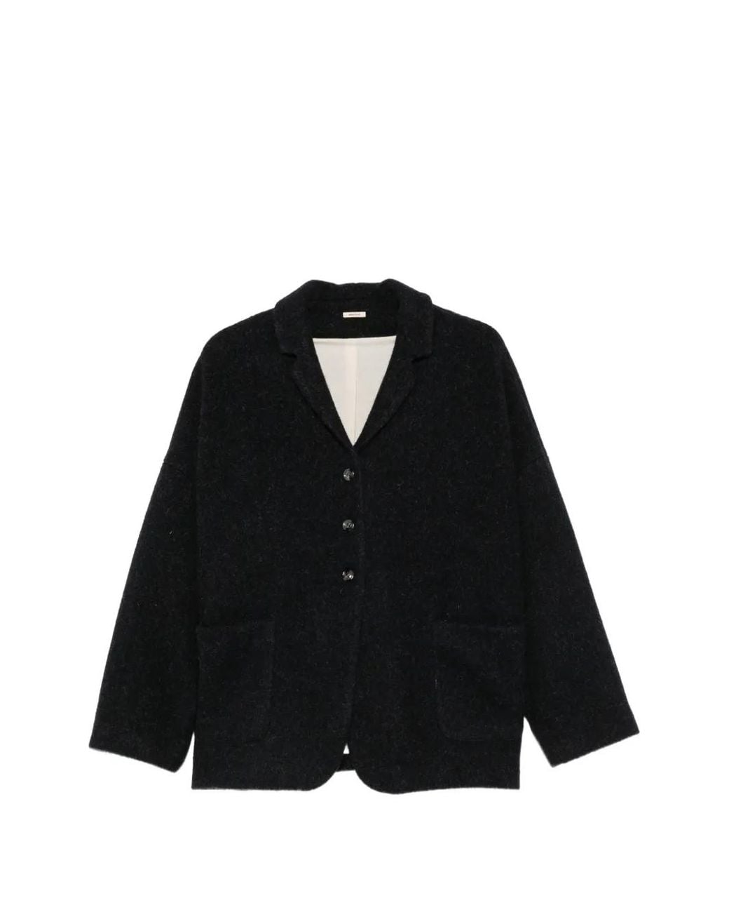 Apuntob Black Button-Up Wool Jacket