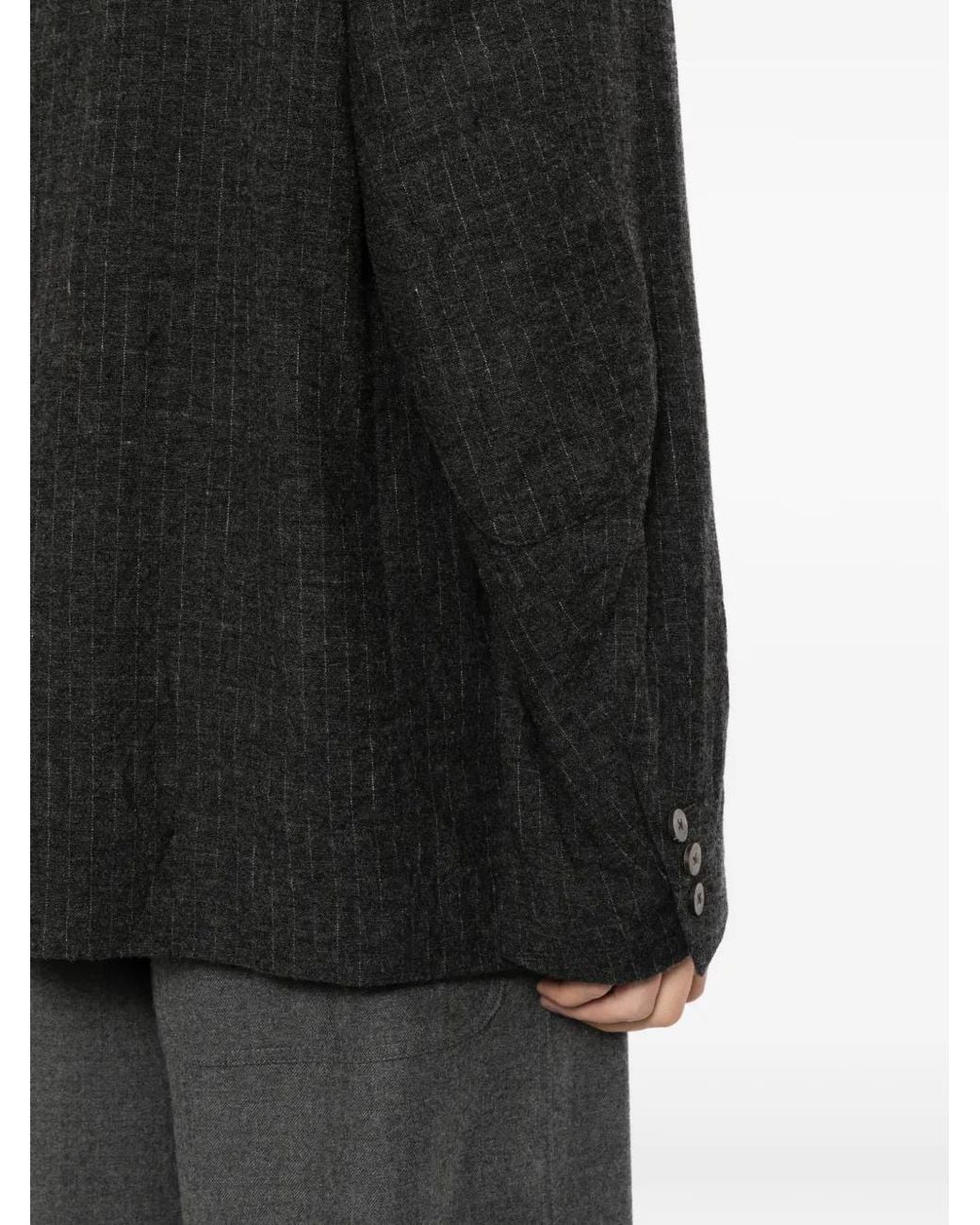 CALMLENCE Black Striped Welt-Pocket Blazer for men