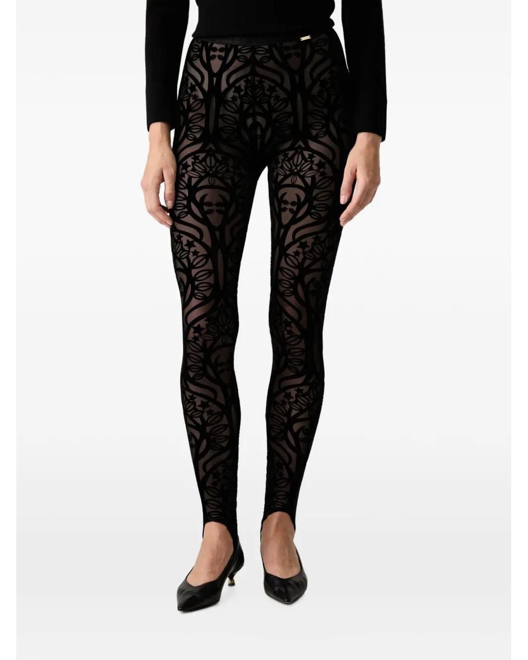 Fracomina Black Patterned Stirrup Leggings