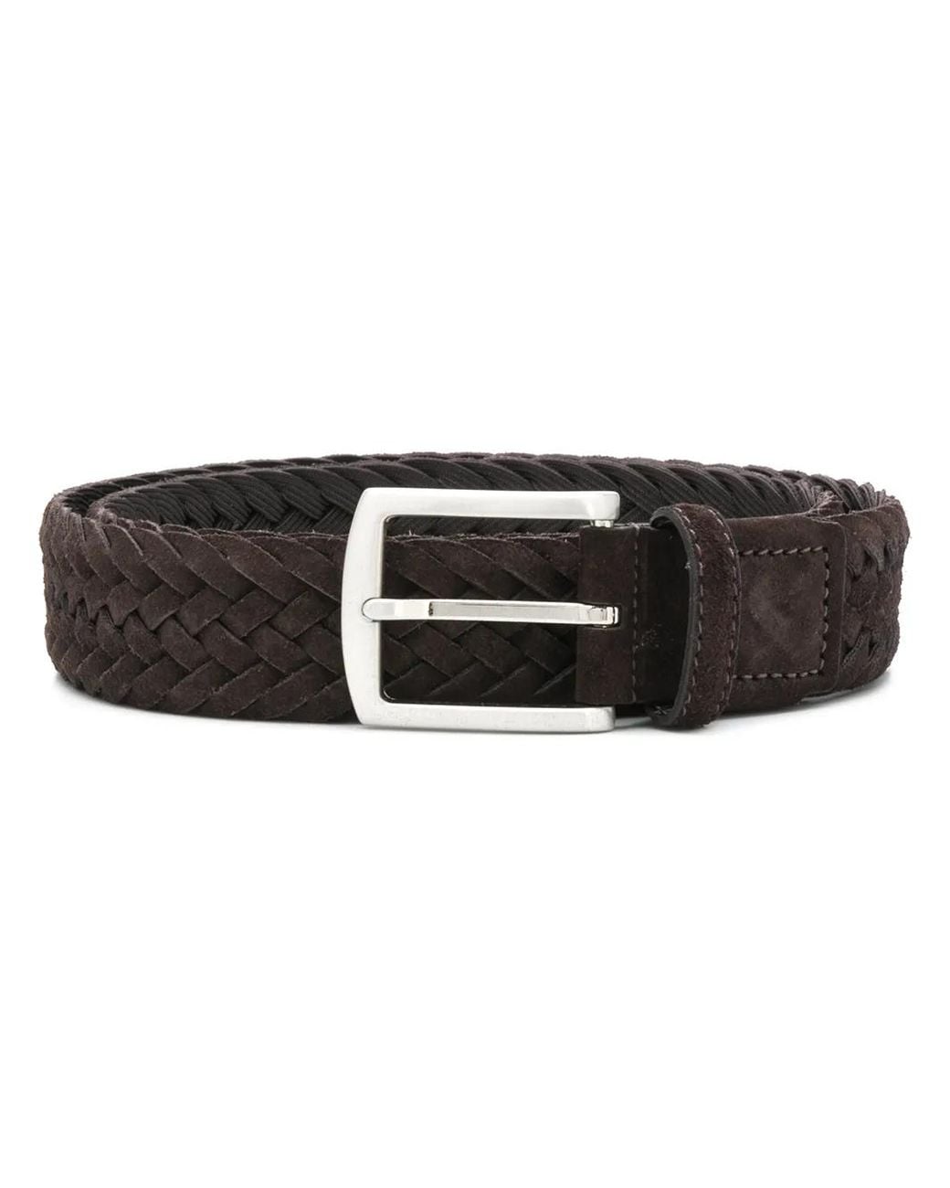 Scarosso Black Square Buckle Interwoven Belt for men