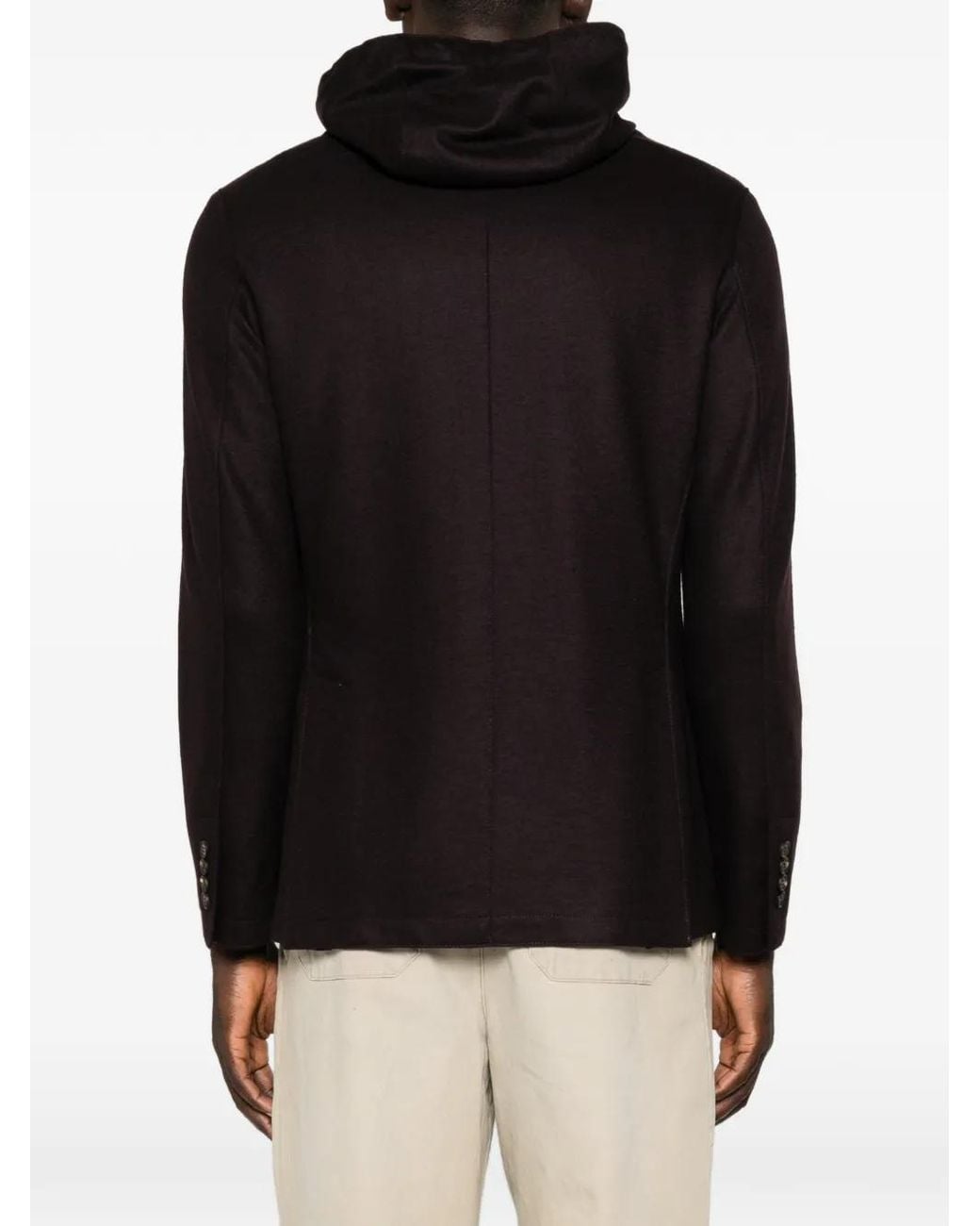 Eleventy Black Hooded Layered Jacket for men