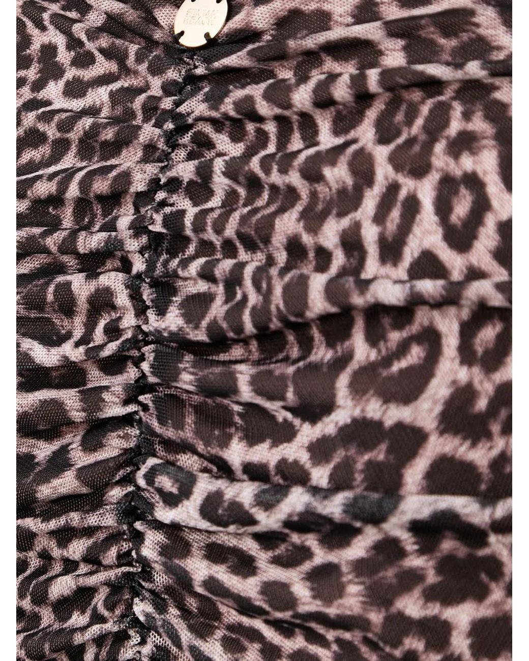 Silvian Heach Black Leopard-Print Ruched T-Shirt