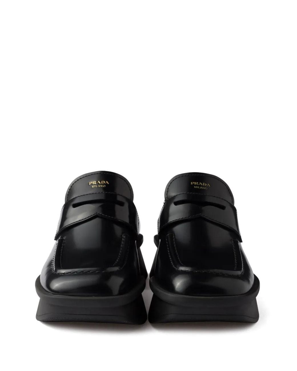 Prada Black Sole Flat Shoes With Glossy Finish And Moder
