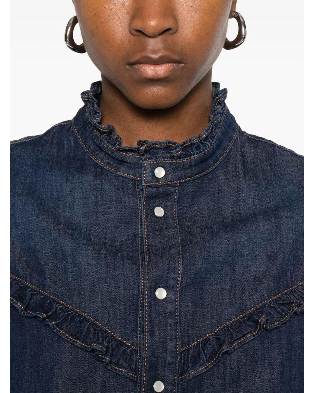 Twinset Blue Denim Shirt With Ruffles