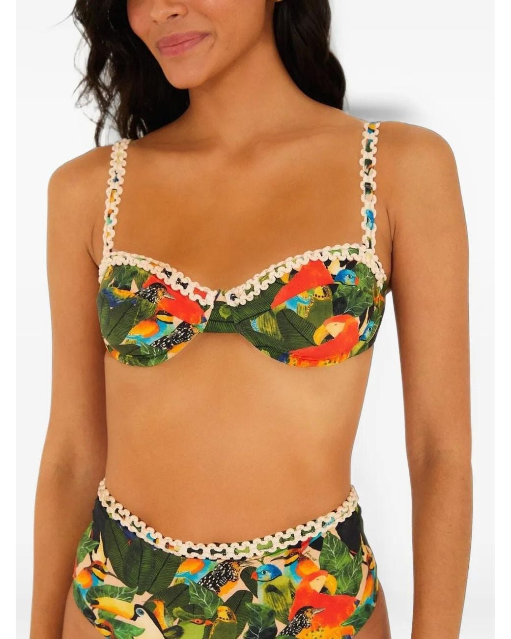 Farm Rio Green Bird Leaves Underwire Bikini Top