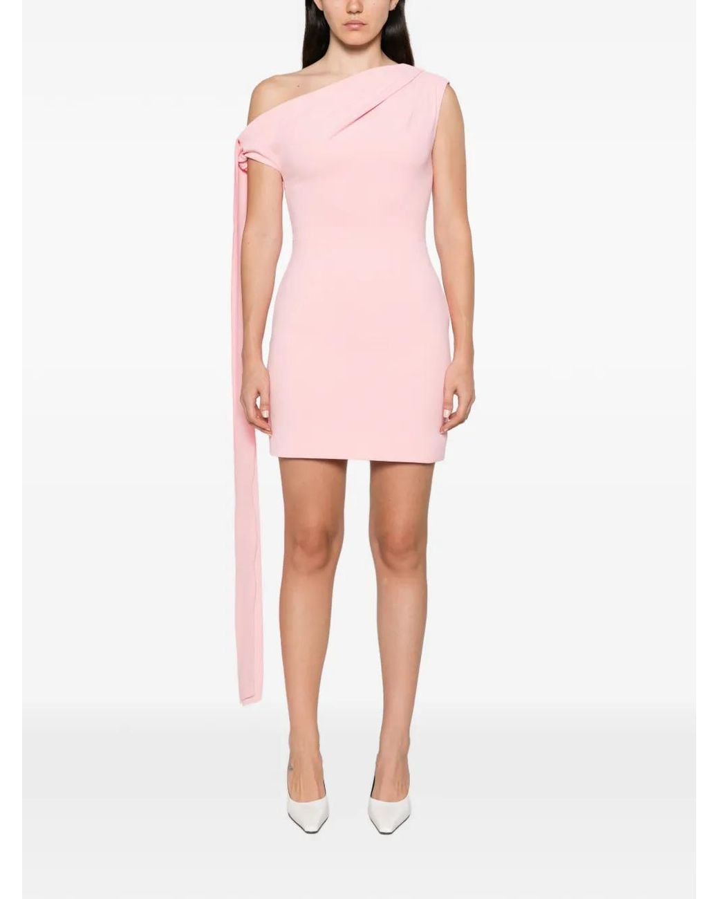 Solace London Pink Gardner One-Shoulder Draped Mini Dress