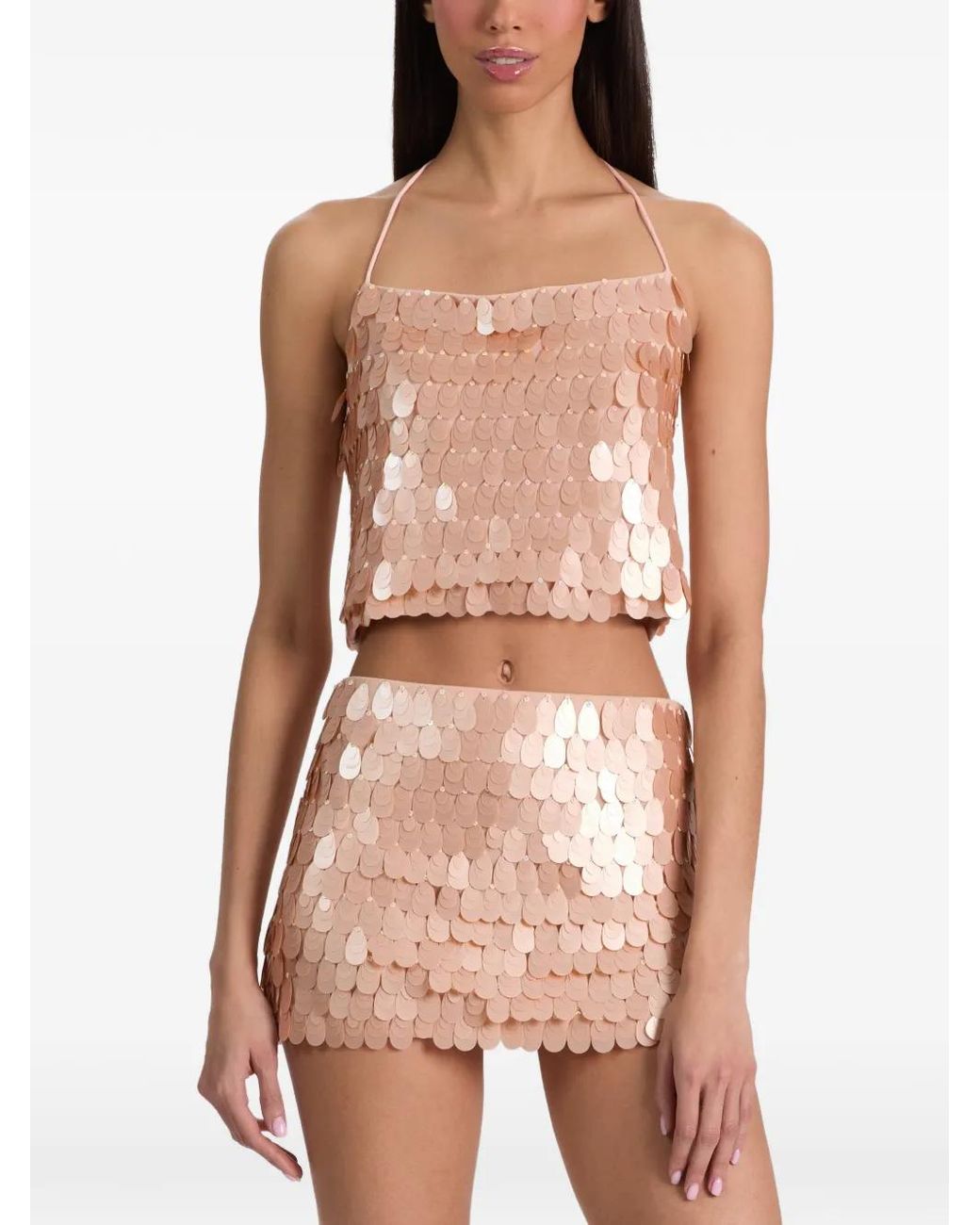 Alice + Olivia Pink Paillette-Embellished Spaghetti-Strap Top
