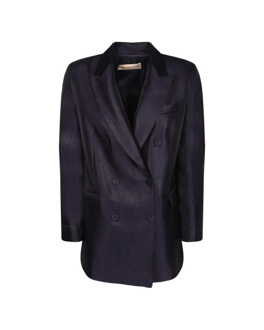 Blanca Vita Blue Peak-Lapel Double-Breasted Blazer
