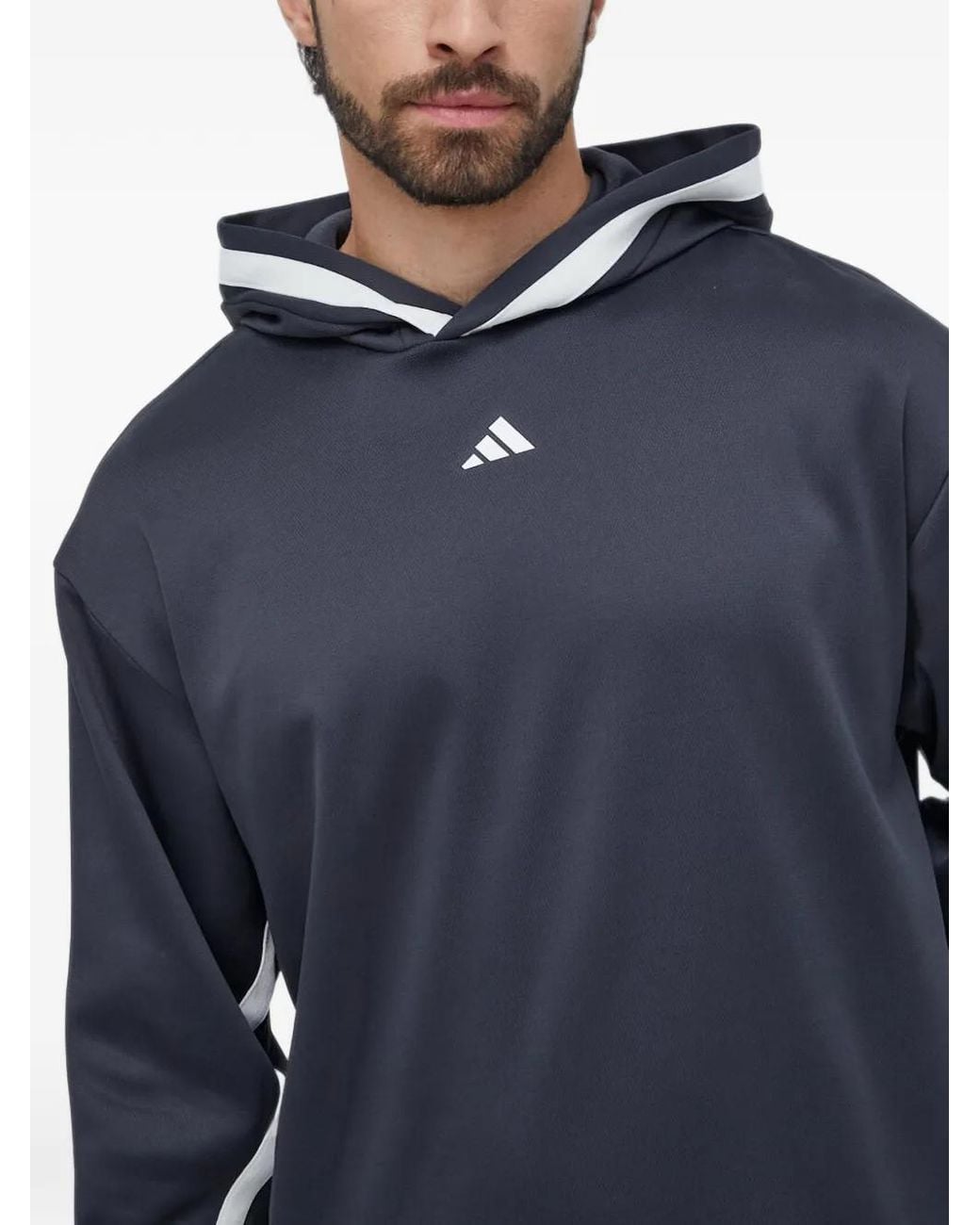 Adidas Blue Logo-Print Panelled Hoodie for men