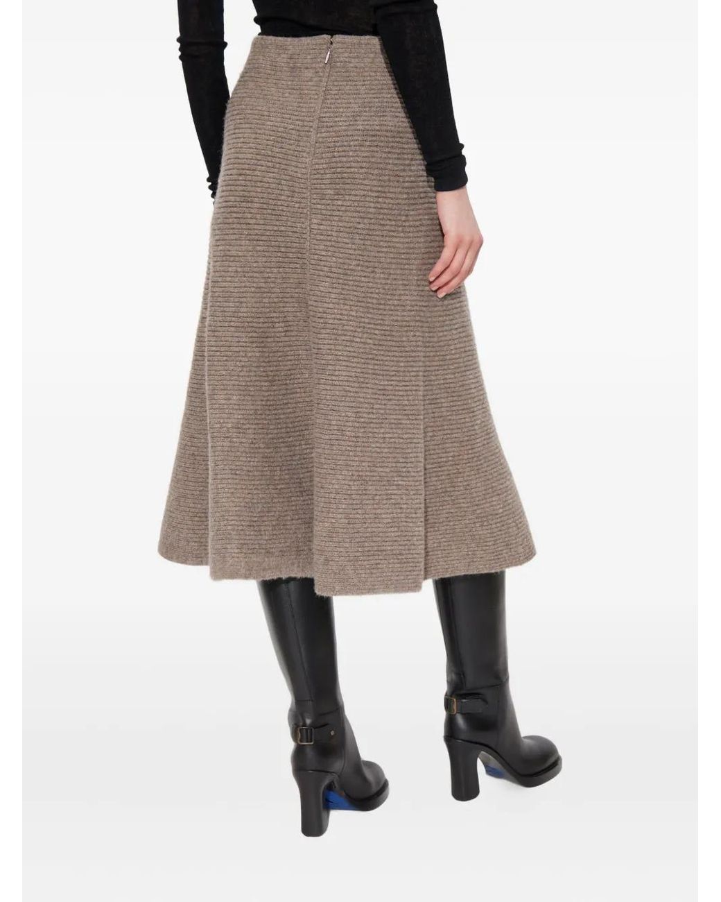 Burberry Brown Ribbed-Knit Flared Skirt