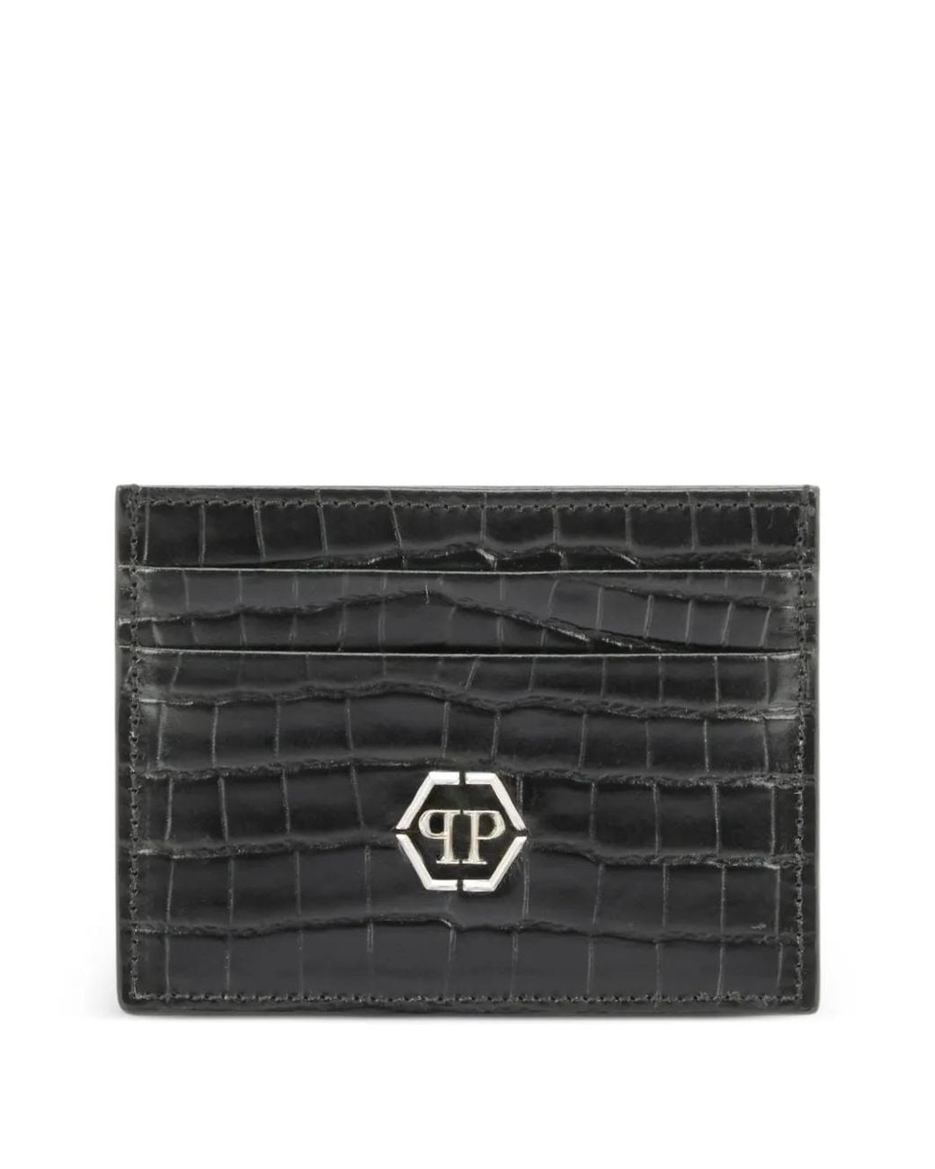 Philipp Plein Black Logo-Plaque Leather Card Holder for men