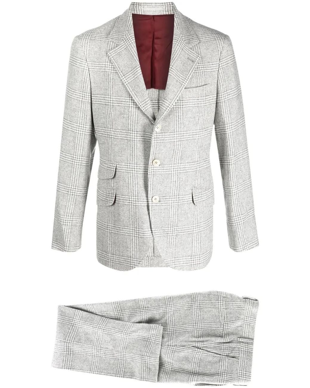 Brunello Cucinelli Gray Single-breasted Checked Suit for men