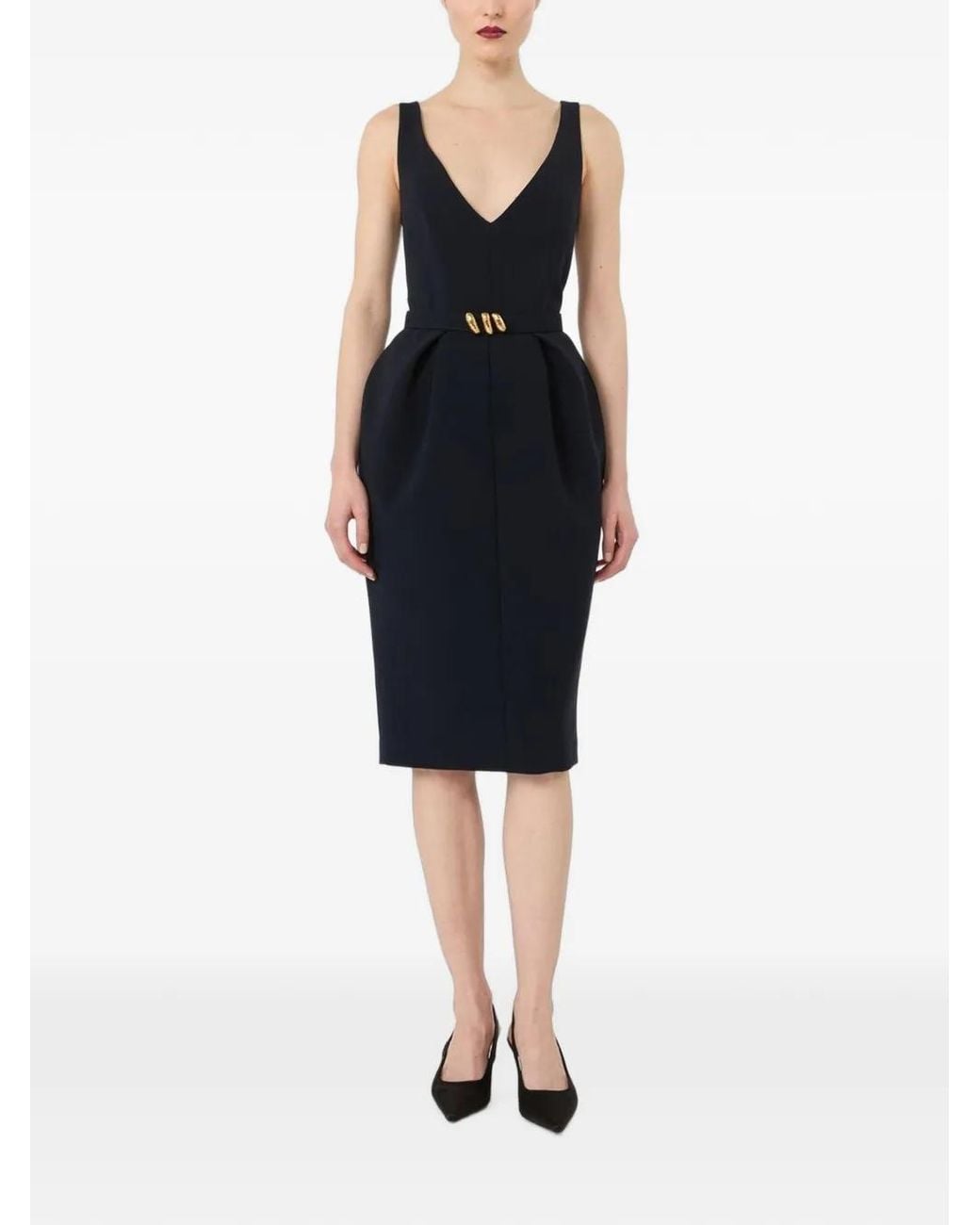 Max Mara Black Belted V-Neck Dress