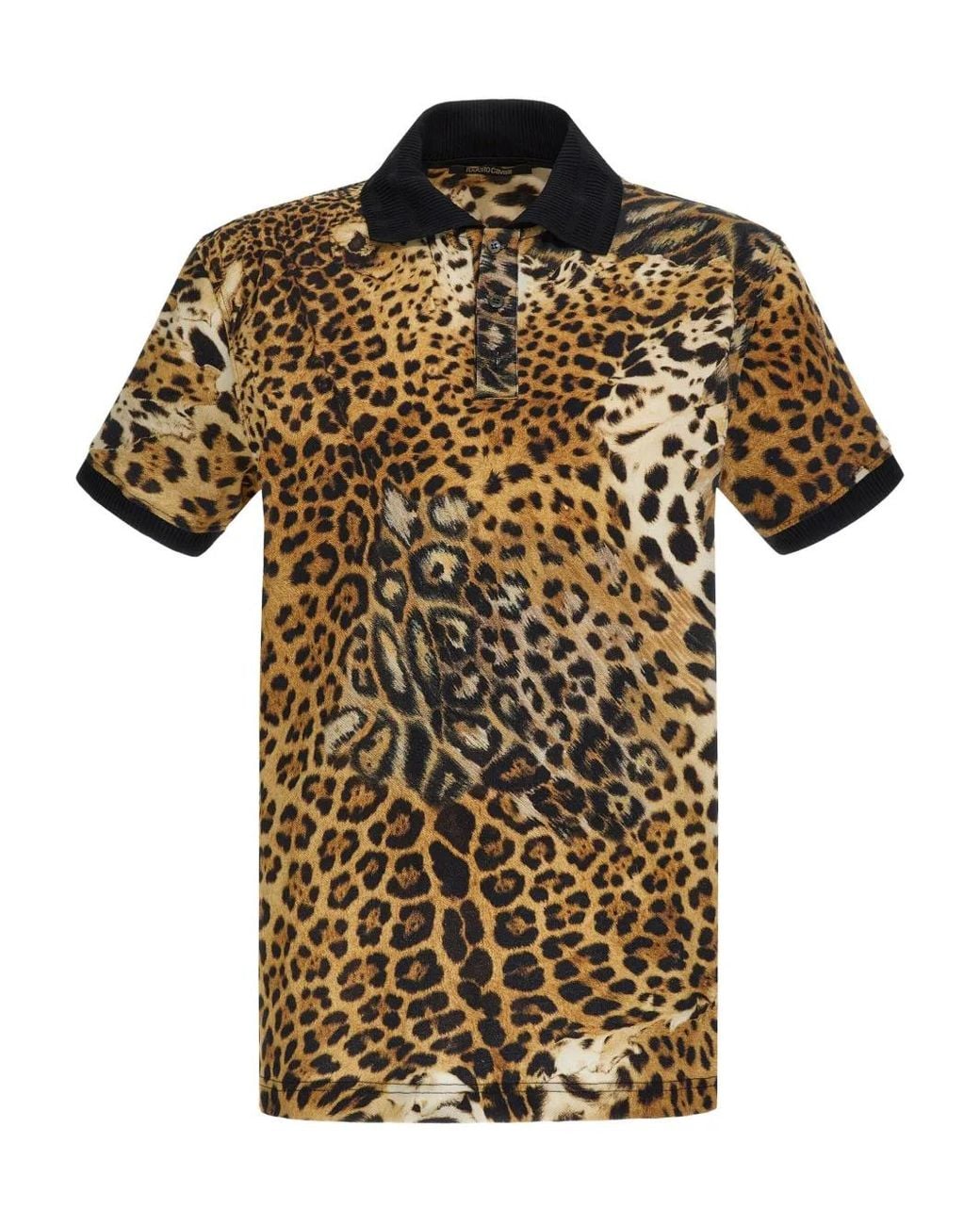Roberto Cavalli Natural Leopard-Print Polo Shirt for men