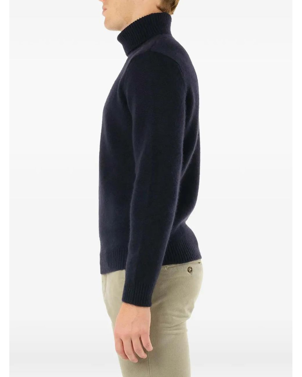 Al Duca D'aosta Blue Ribbed-Trim Cashmere Sweater for men