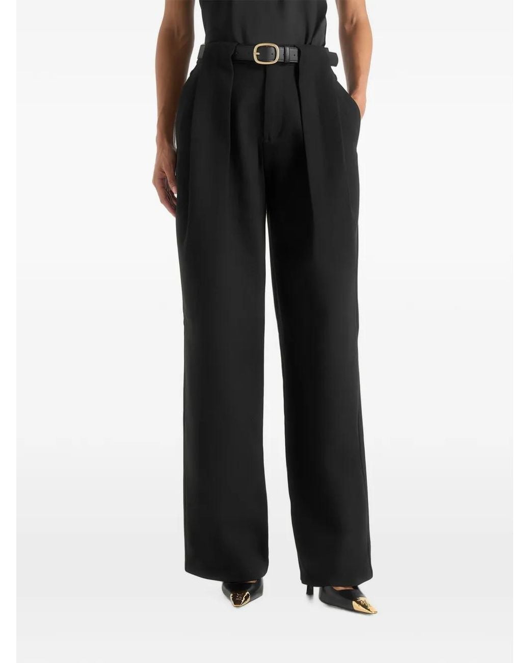 Manière De Voir Black Jodie Belted Box-Pleat Trousers