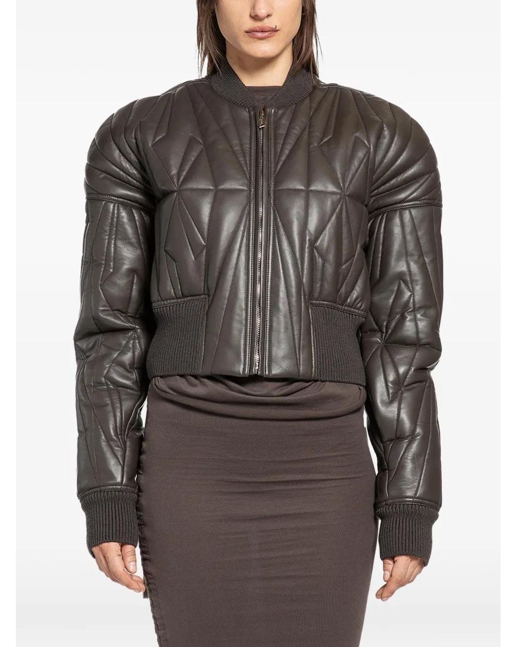 Rick Owens Gray Geocamo Quilted Leather Jacket