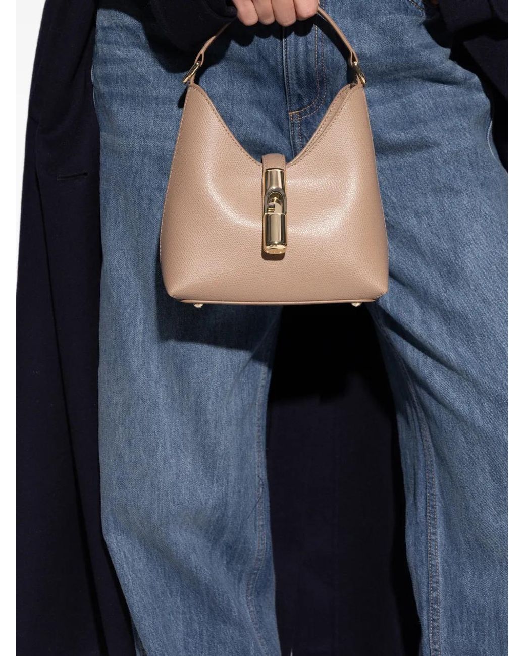 Furla Lock Furla Mini Iride Lock Leather Tote Bag in Natural | Lyst
