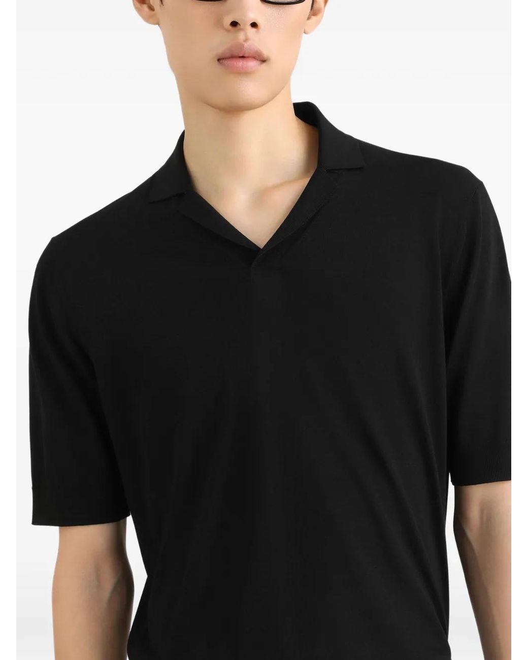 Dolce & Gabbana Black Silk Knit Polo Shirt for men