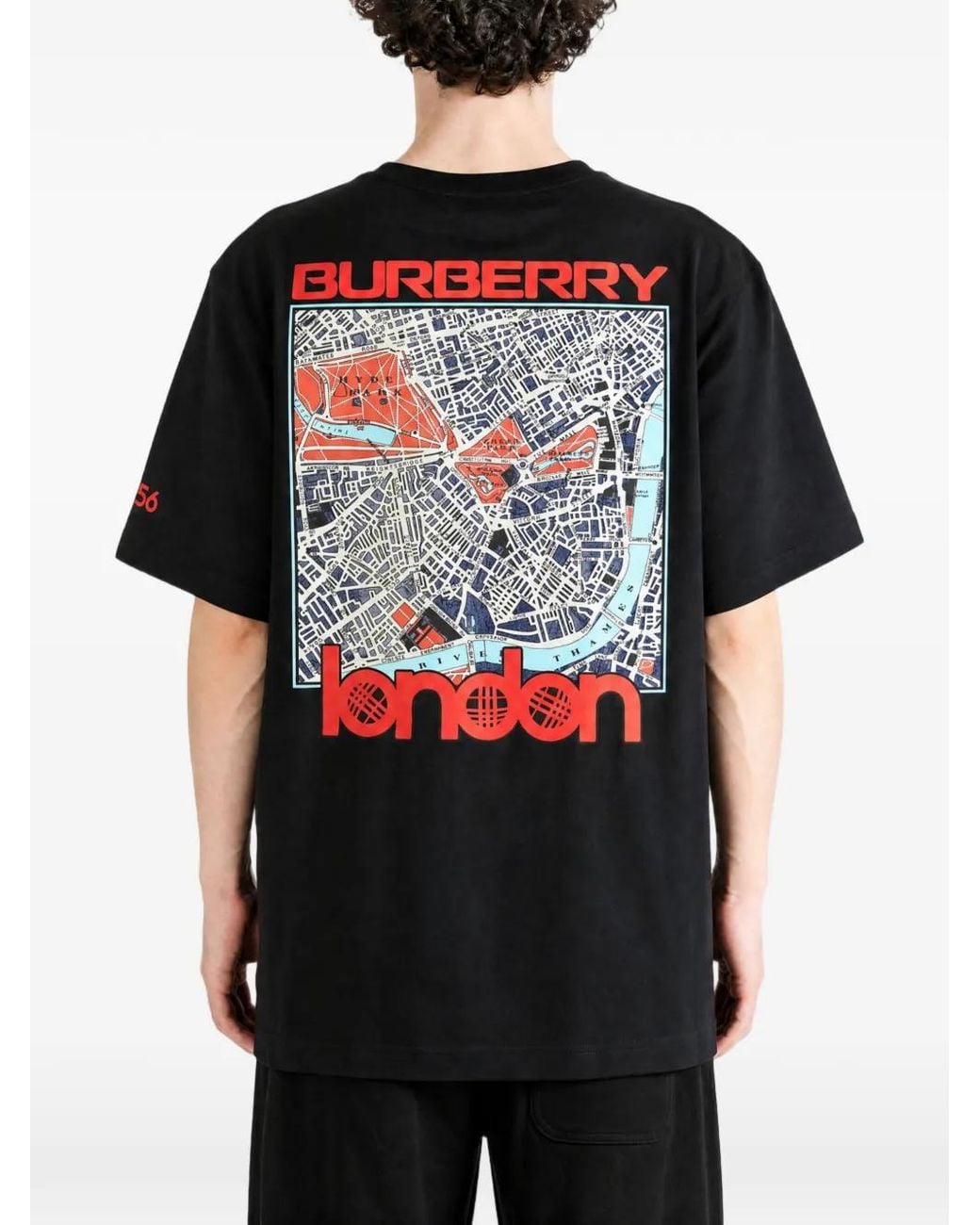 Burberry Black London Map Cotton T-Shirt for men