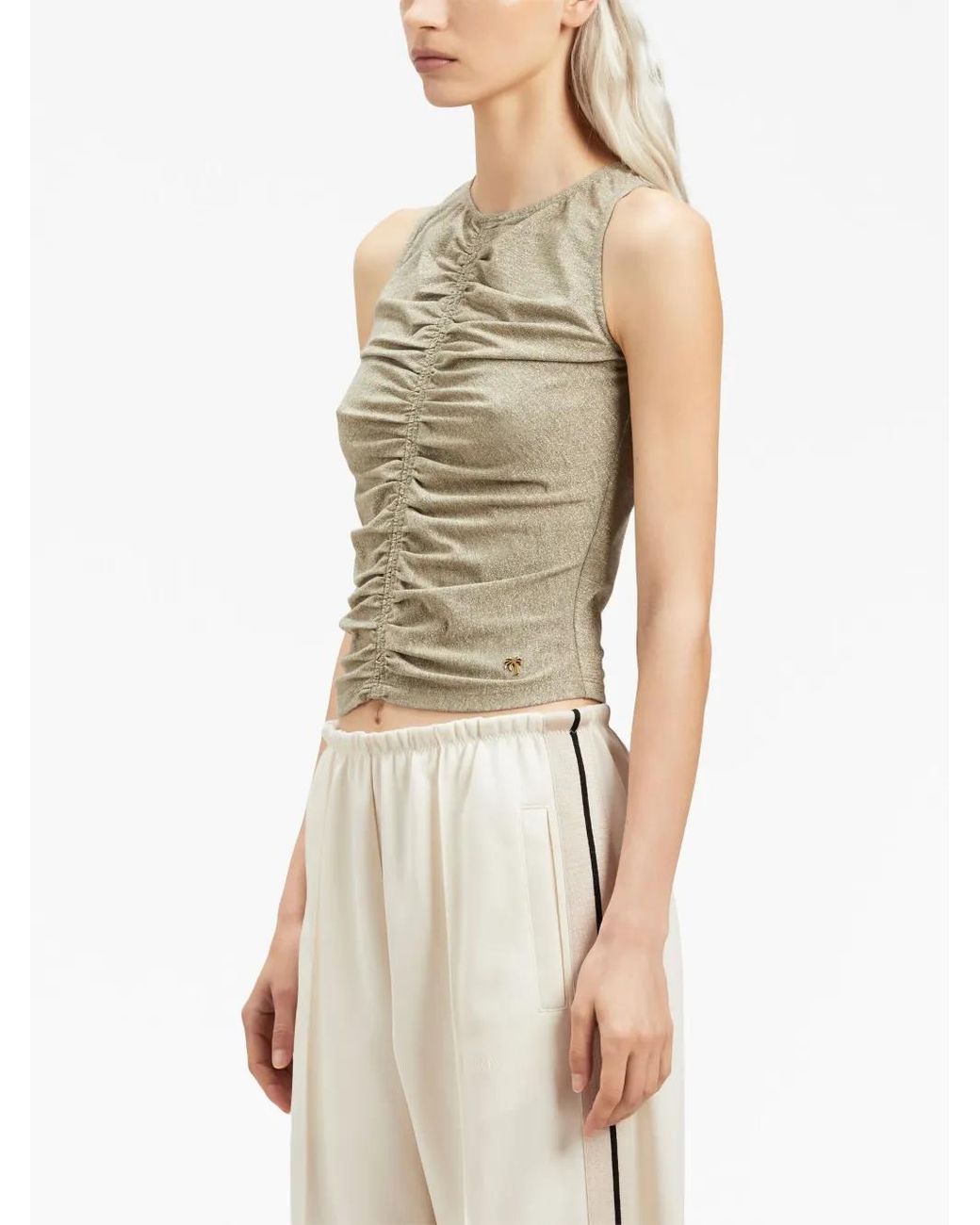 Palm Angels Natural Ruched Lurex Tank Top