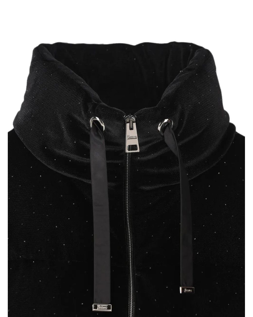 Herno Black Doudoune Brodée De Sequins