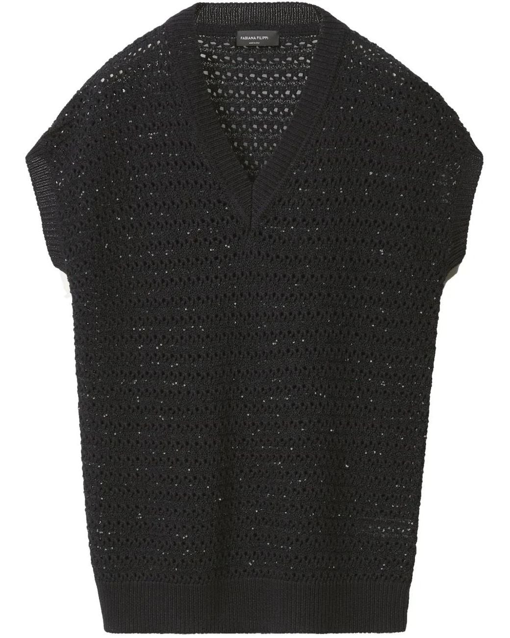 Fabiana Filippi Black Cotton V-Necked Top